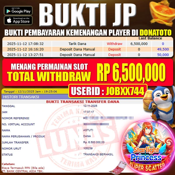 BUKTI MENANG SLOT GAMES STARLIGHT SUPER SCATTER  - 12 NOVEMBER 2025