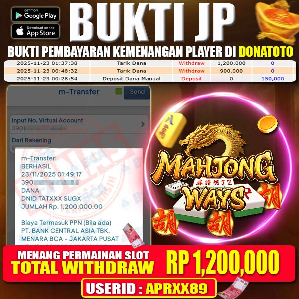 BUKTI MENANG SLOT GAMES MAHJONG WAYS  - 23 NOVEMBER 2025